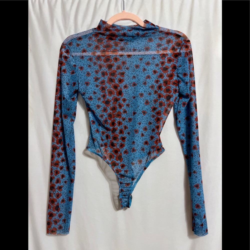 Blue and red bodysuit, size 6, long sleeve mesh